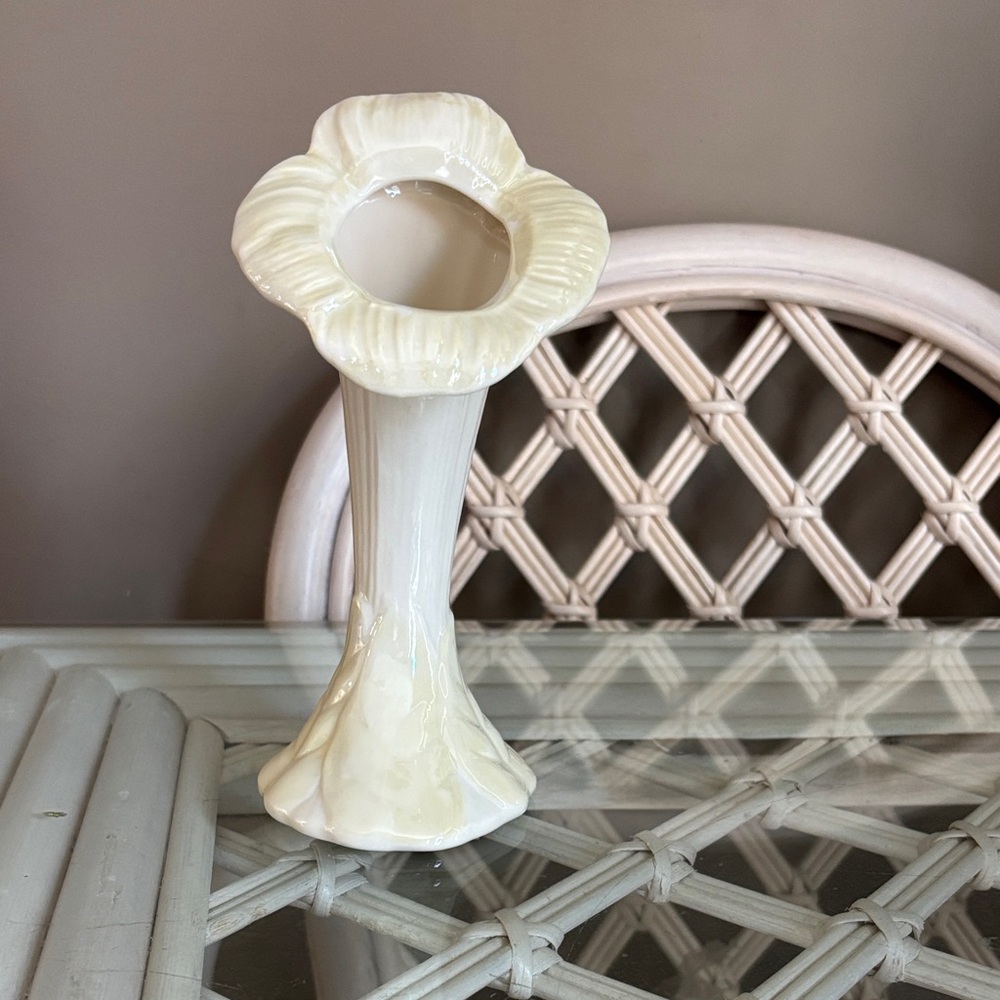 Belleek Trumpet Cream Floral Vase